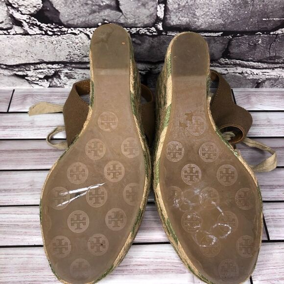 Tory Burch Brown Canvas Textile Green Tan Espadrilles Wedge Women Sz 10M US/41EU - Picture 15 of 16